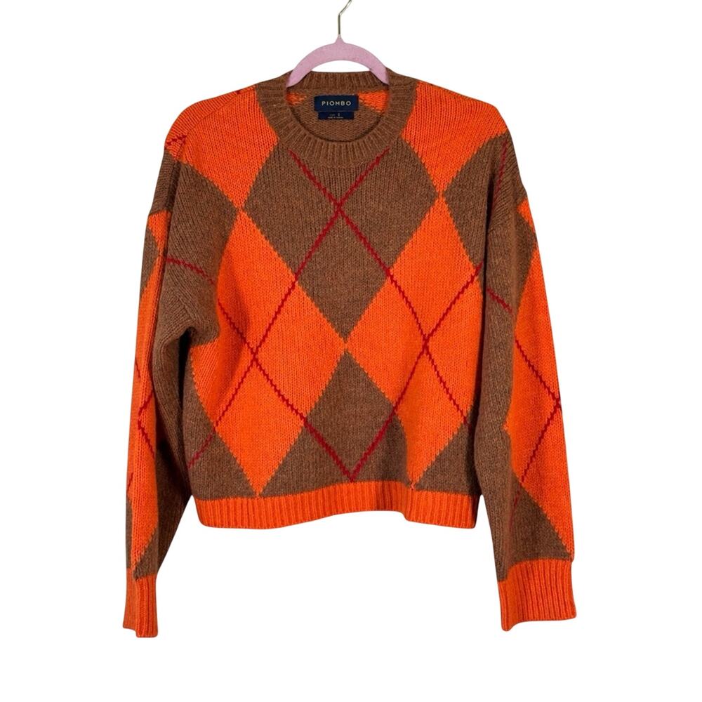 Piombo Orange Brown Argyle Wool Blend Sweater Mens S Preppy Dark Academia Fall